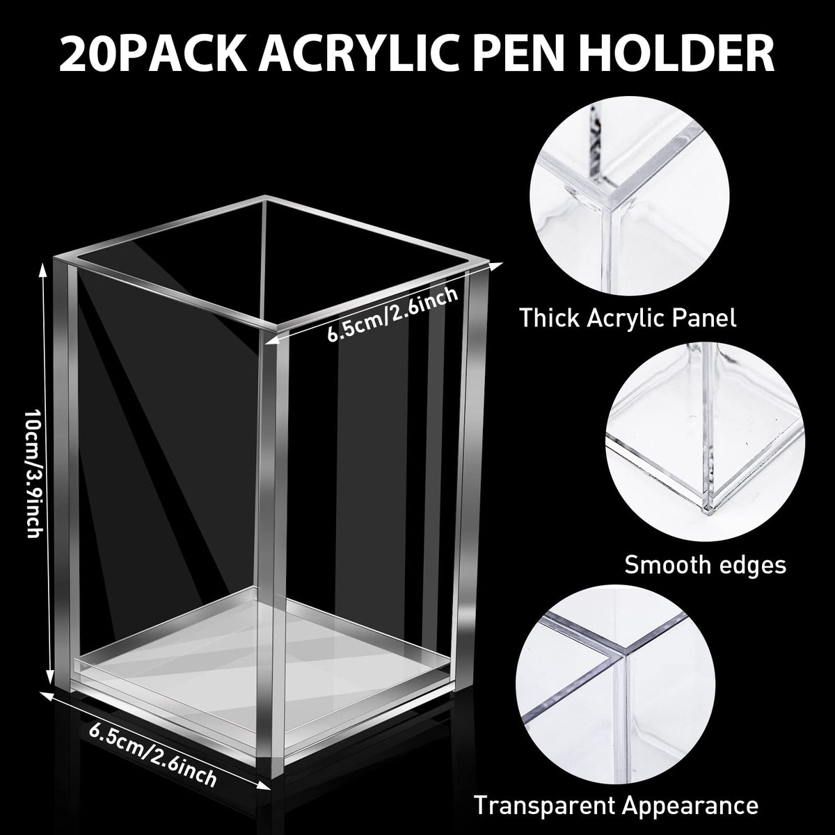 AFOROEOA 20Pack Clear Acrylic Pen Holder Desktop Pencil Organizer Acrylic Pencil Cup Stationery
