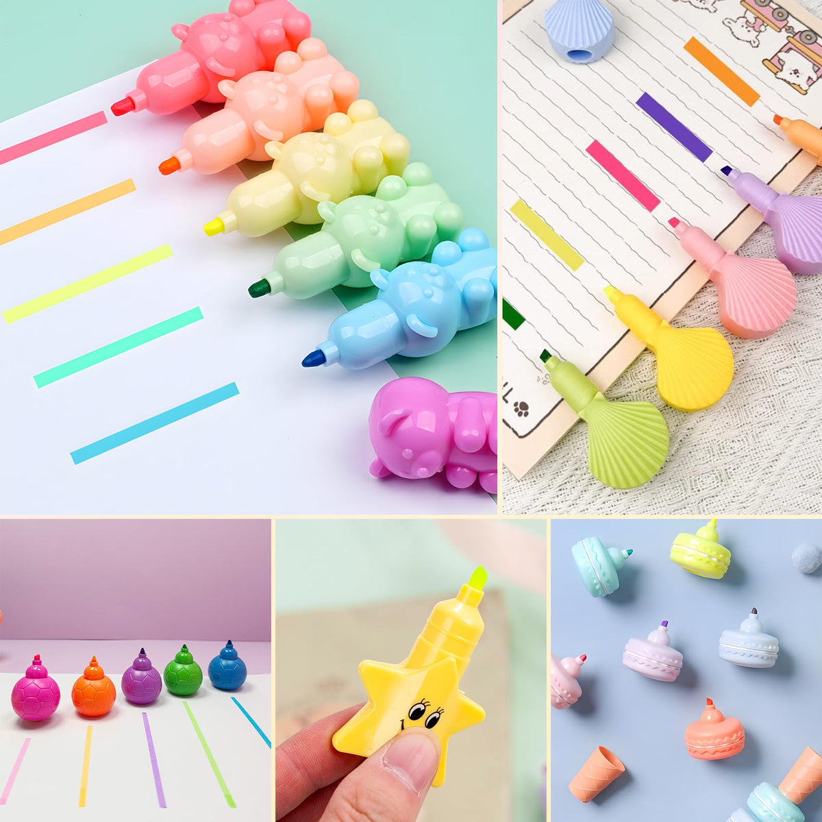 CNYMANY 7 packs (38 pcs) Mini Highlighter Pens, Pastel Colourful Highlighter Cute Stackable Kawaii