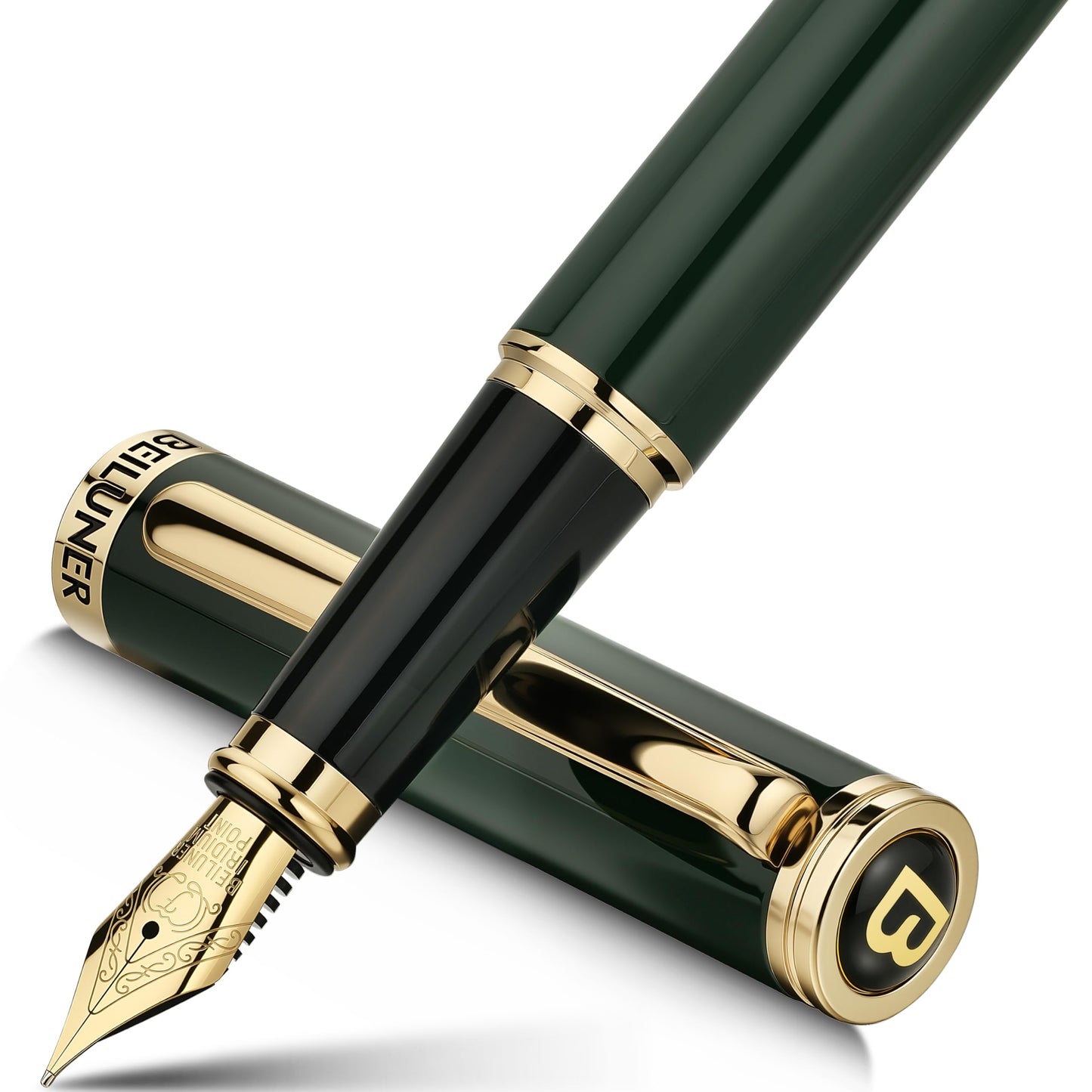 BEILUNER Racing Green Fountain Pen,Stunning Luxury Pens with 24K Gold Finish, Gorgeous 24K Gilded