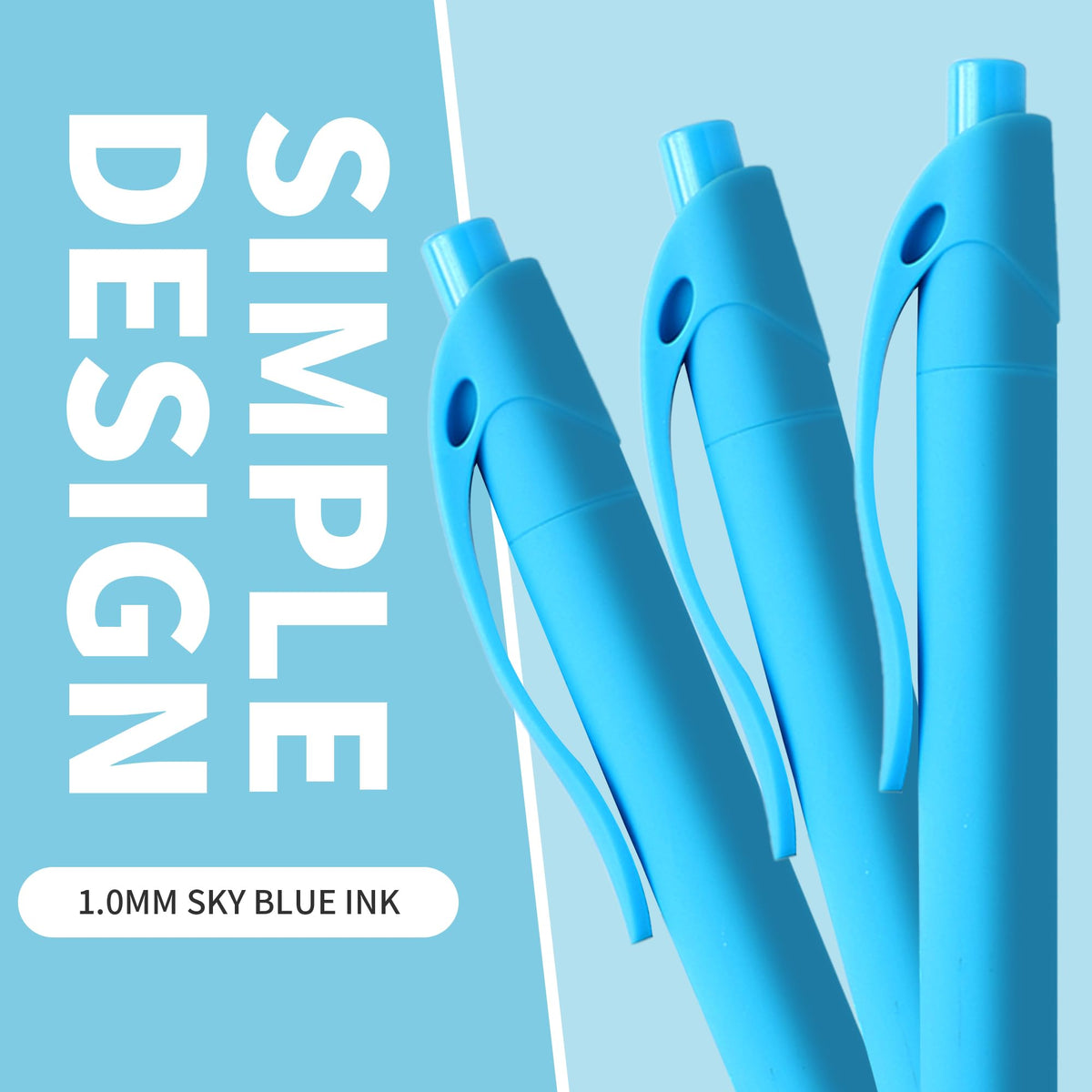deegtran Pens Bulk, 50 Pack No Bleed Sky Blue Click Pen, Wholesale Retractable Ballpoint Pens, Pens