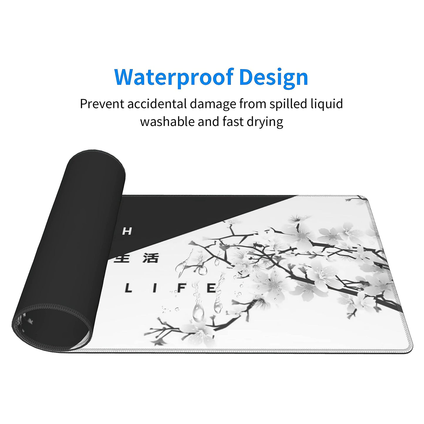 Black White Cherry Blossom Mouse Pad Japanese Sakura Death Life Extended Desk Mat 80X30 cm Non-Slip