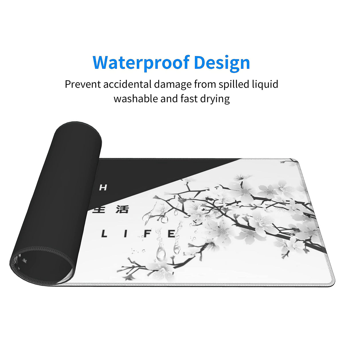 Black White Cherry Blossom Mouse Pad Japanese Sakura Death Life Extended Desk Mat 80X30 cm Non-Slip