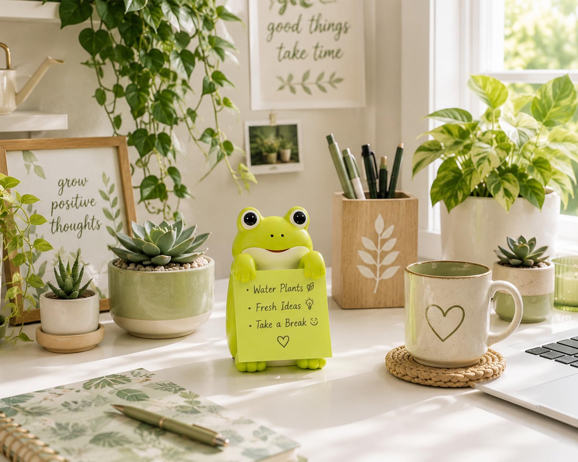 HORTIX Frog Pop-Up Sticky Note Dispenser for 3 x 3 in Notes, Green