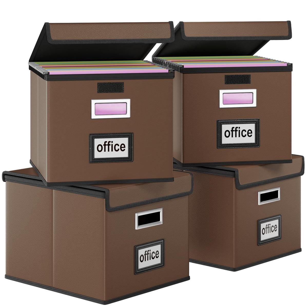 Huolewa File Organizer Box with Lids, Collapsible File Folder Organizer
