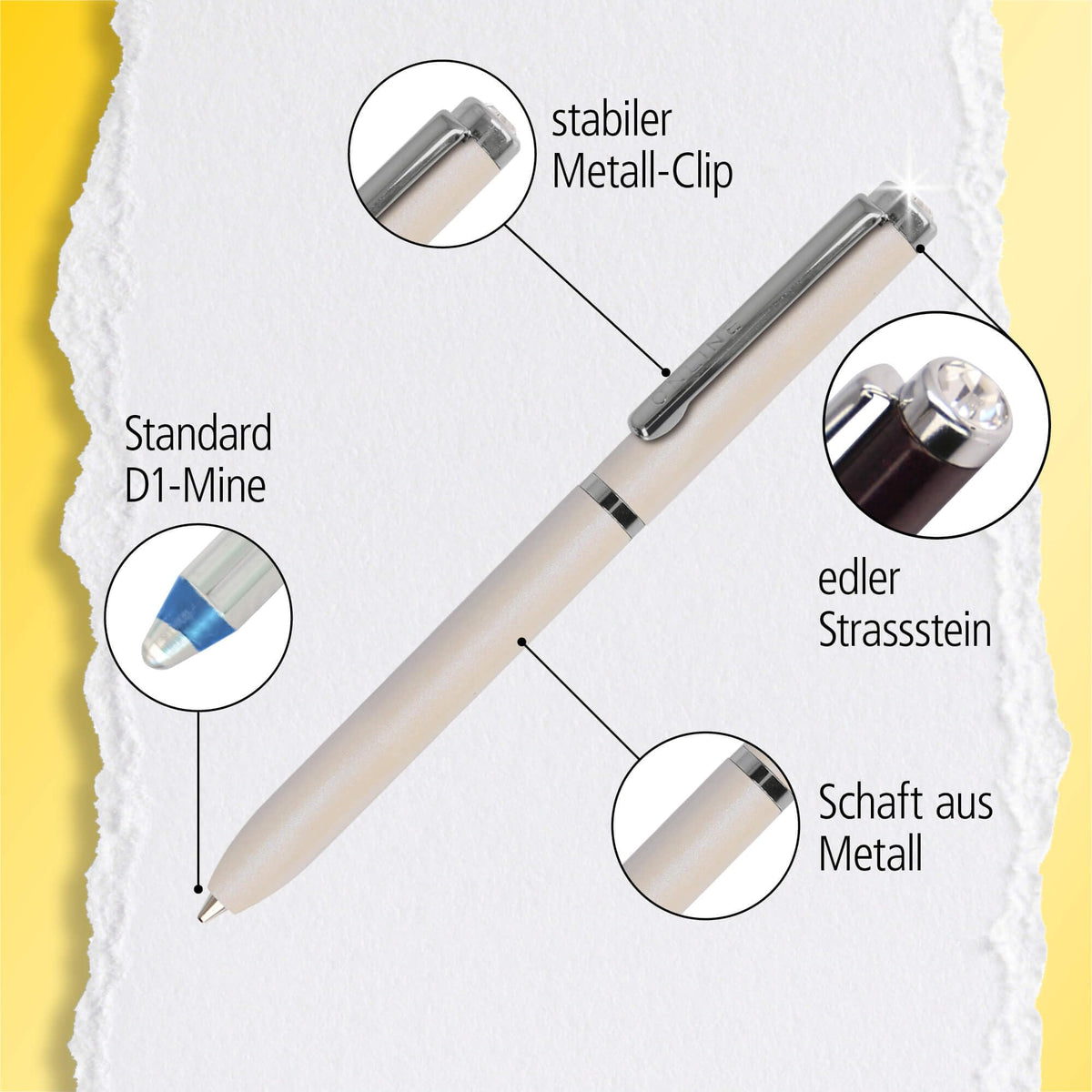 ONLINE Mini Pearl Ballpoint Pen - Wallet with Twist Mechanism & Metal Clip I 8 cm Miniature