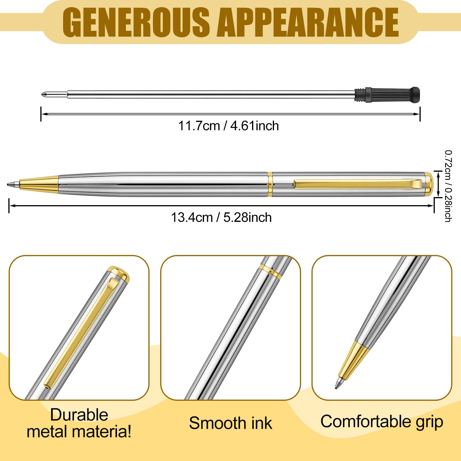 Zonon 50 Pieces Silver Gold Metal Slim Ballpoint Pens Bulk, 1mm Black Ink