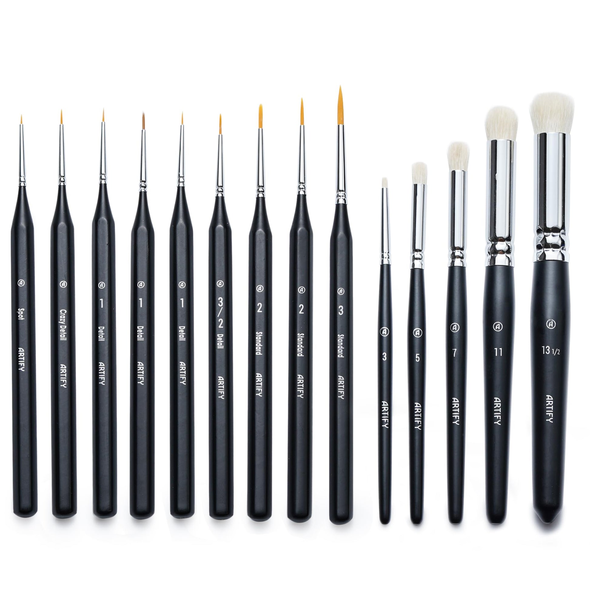 ARTIFY Miniature Drybrush Paint Brush Set: 14-Piece Round Small Detail Model Paintbrushes, Thin