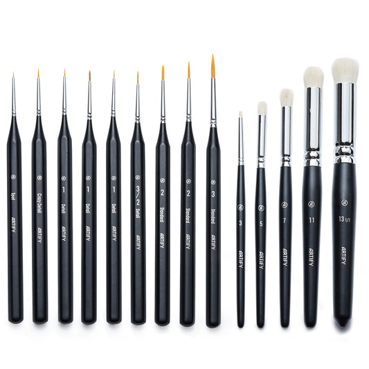 ARTIFY Miniature Drybrush Paint Brush Set: 14-Piece Round Small Detail Model Paintbrushes, Thin