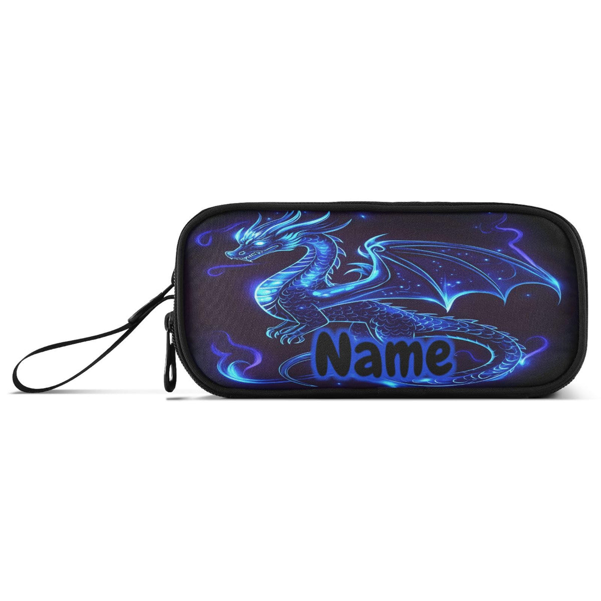 BOENLE Custom Dragon Blue Black Pencil Case Box Boys Girls Personalized Name Large Pencil Pouch