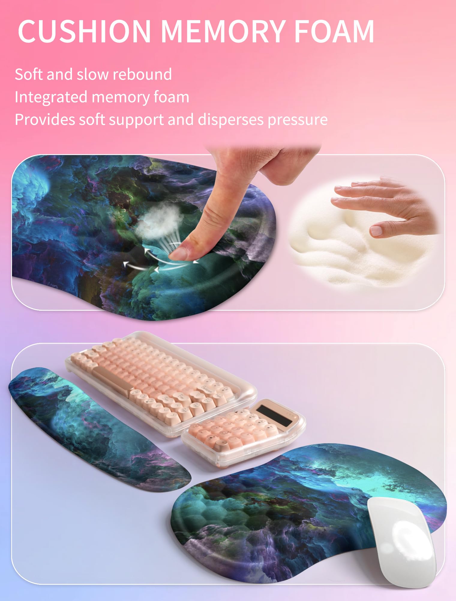 Hokafenle 2in1 Combination, Wave Keyboard Wrist Rest and Ergonomic Curvature Mouse Pad Wrist