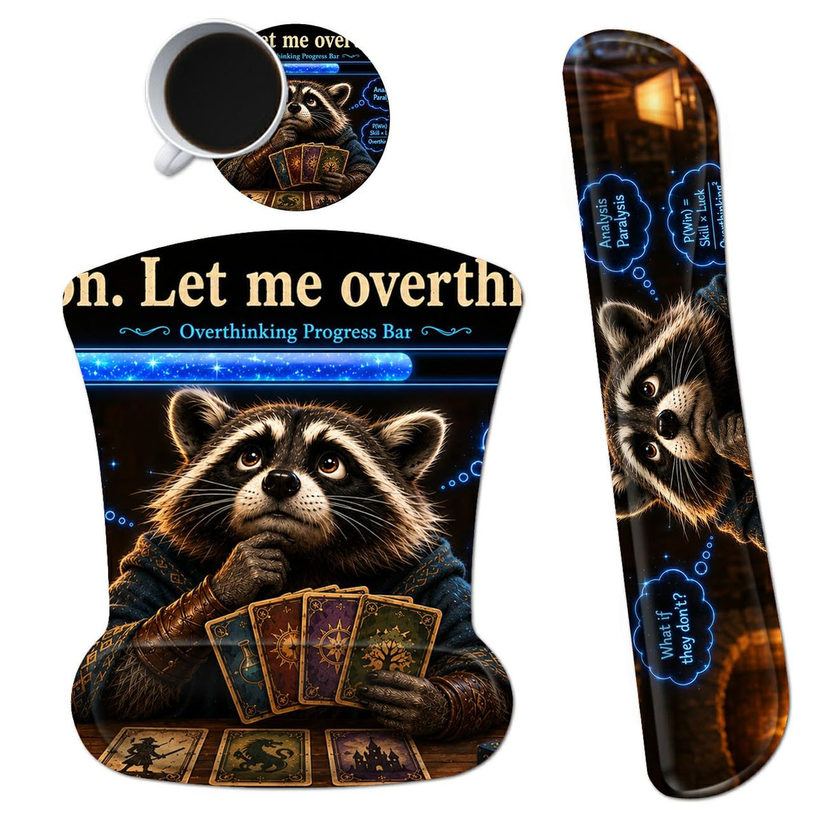 3-in-1 Ergonomic Memory Foam Keyboard Wrist Rest Pad Set, Raccoon