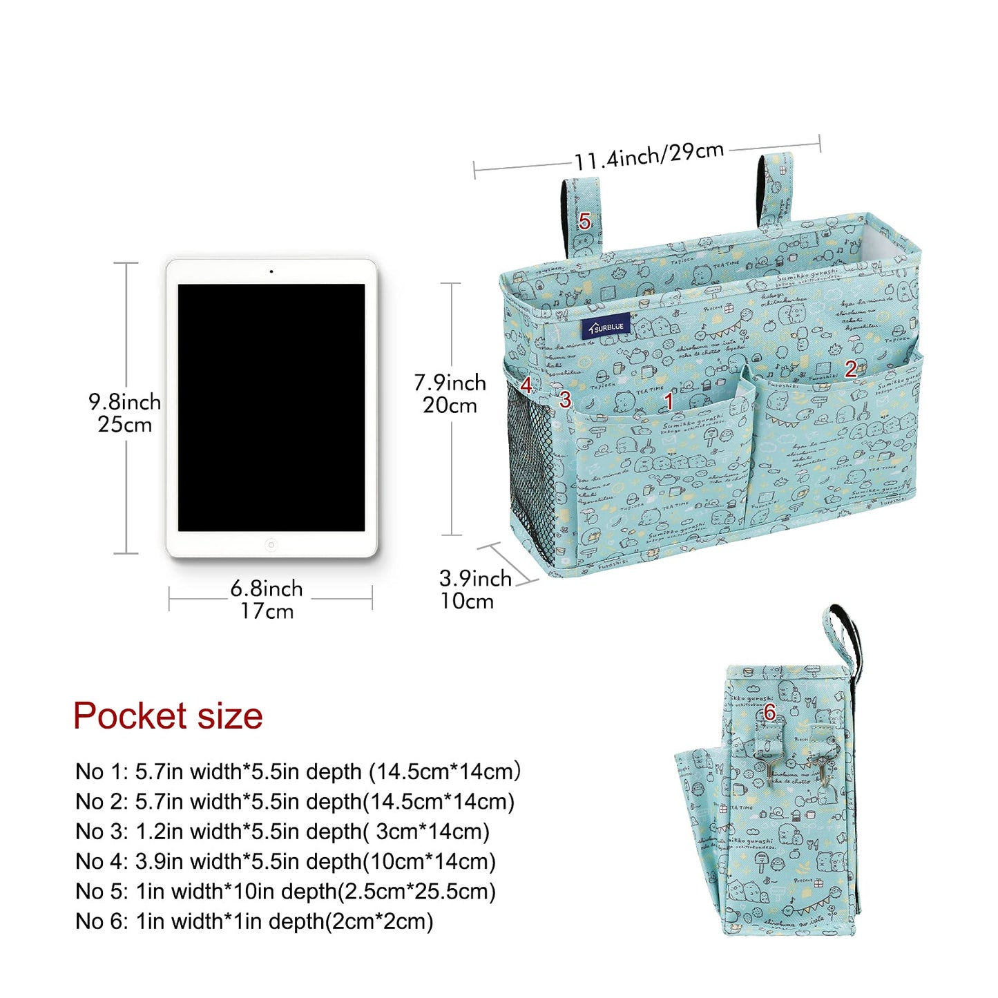 Surblue Bedside Caddy Hanging Bed Organizer Storage Bag Pocket for Bunk and Hospital Beds, College