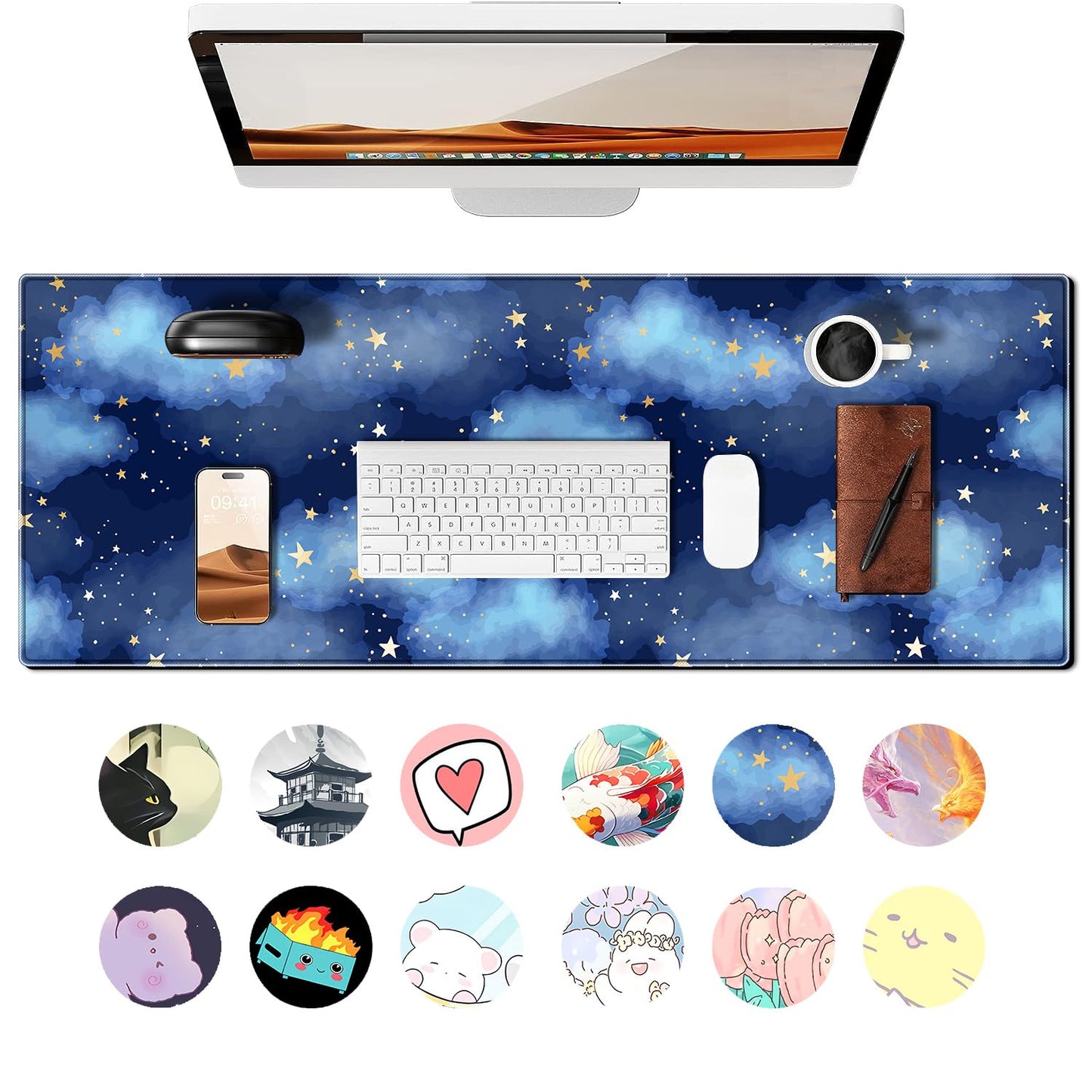 Star Gaming Mouse Pad Night Sky Large Desk Mat, 31.5x11.8 Inch Mousepad Extended Non-Slip Rubber