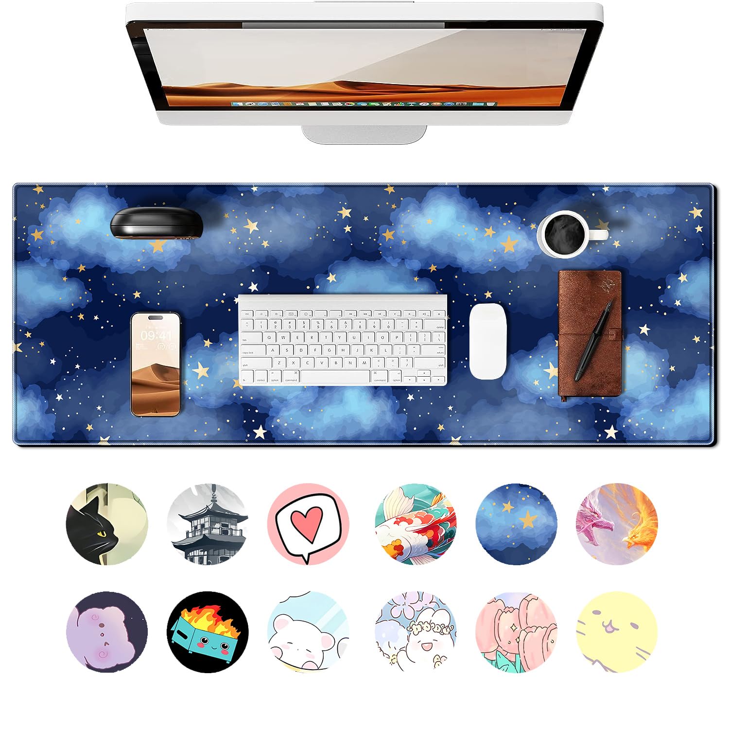 Star Gaming Mouse Pad Night Sky Large Desk Mat, 31.5x11.8 Inch Mousepad Extended Non-Slip Rubber