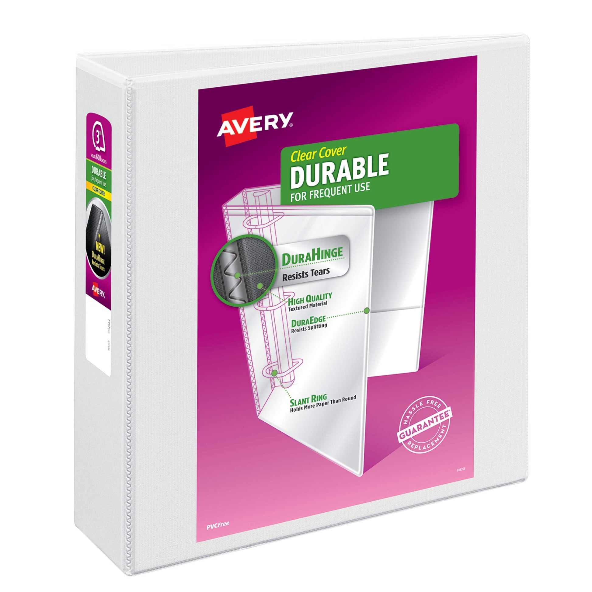 Avery Durable View 3 Ring Binder, 3" EZD Rings, 1 White Binder