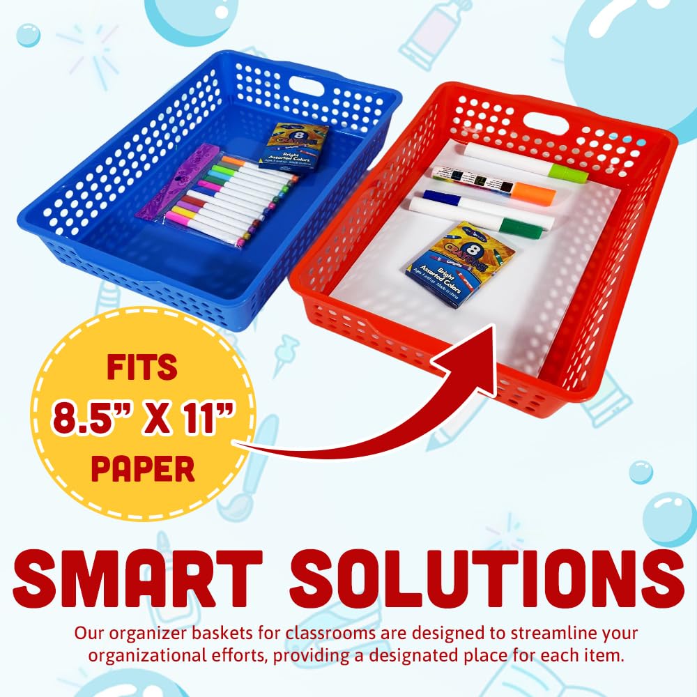 4E's Novelty 6 Pcs Colorful Plastic Classroom Storage Bins 13.75" X 10.25" for Organizing A4 Papers