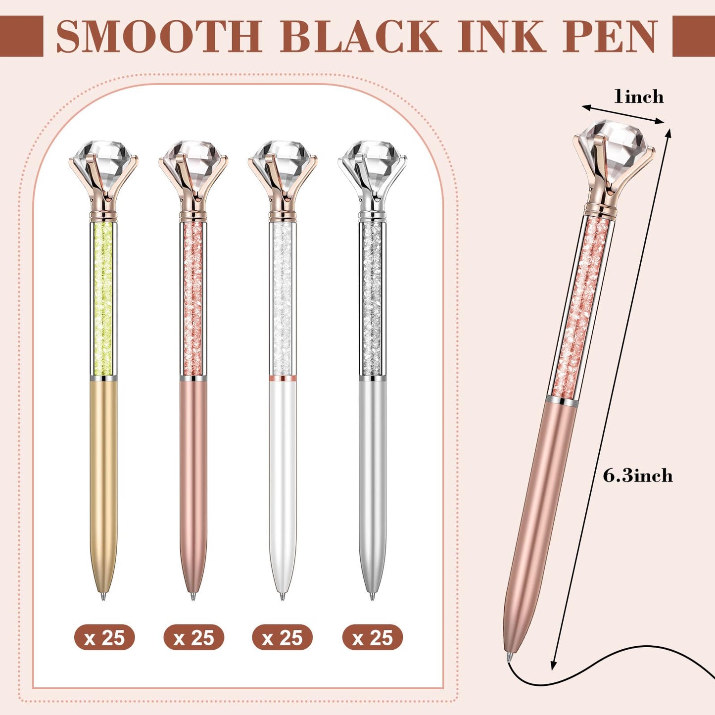 Sherr 100 Pack Crystal Diamond Pens Jewel pen Bulk, Classic, Glitter