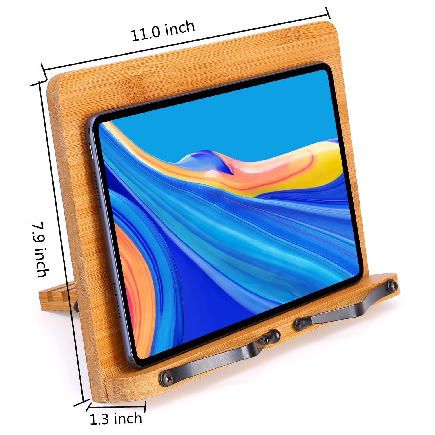 MEGREZ Foldable Bamboo Book Stand Adjustable Cookbook Reading Tablet Holder