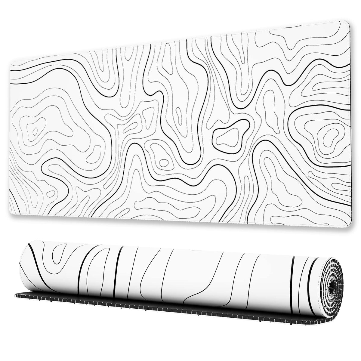 Ovenbird Large Gaming Mouse Pad with Stitched Edges, Minimalist Topographic Map Desk Mat, Extended