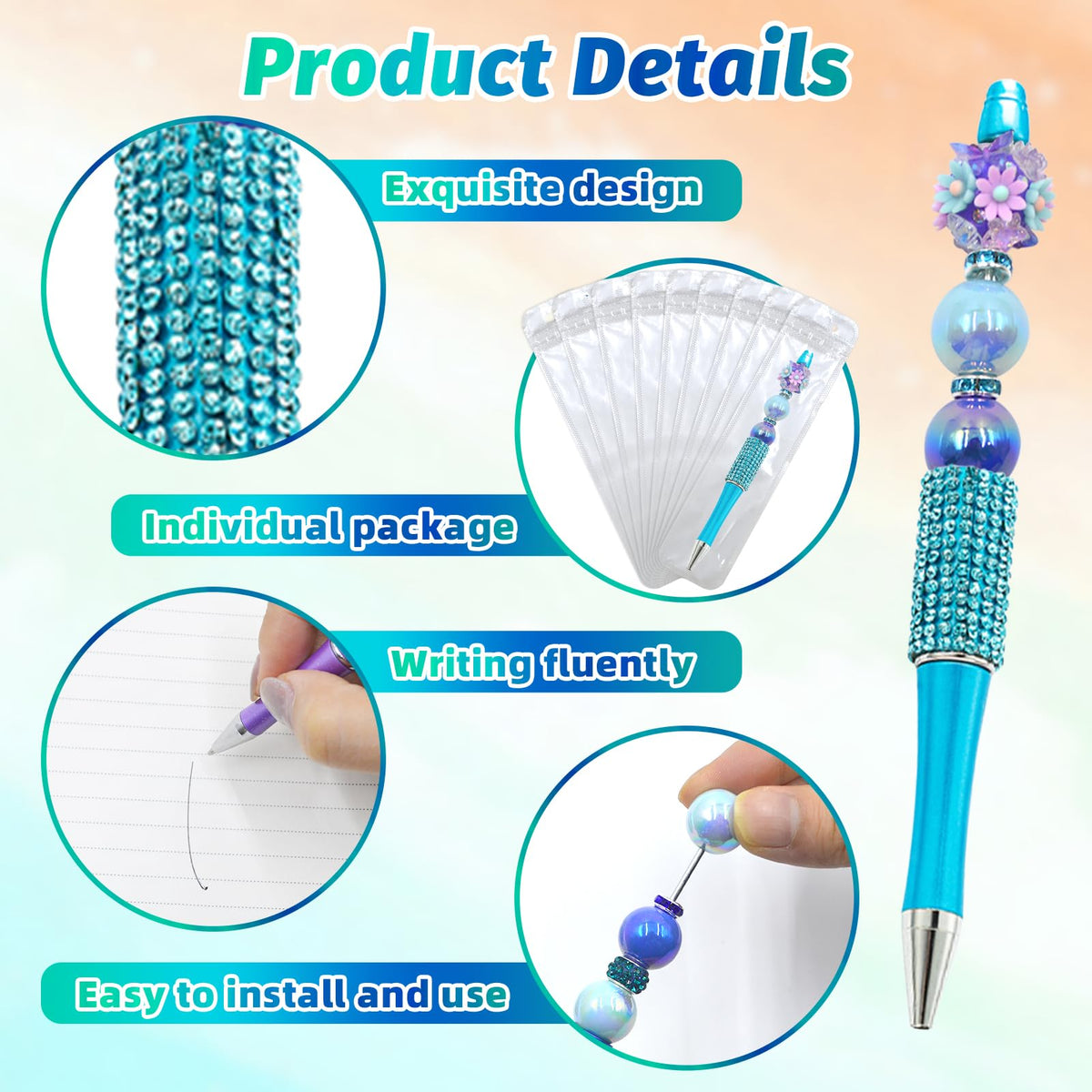 DASTTUIS 150 Pcs DIY Diamond Beadable Pen Kit - 50 Plastic Rhinestone Beaded Pens Bulk with Refills