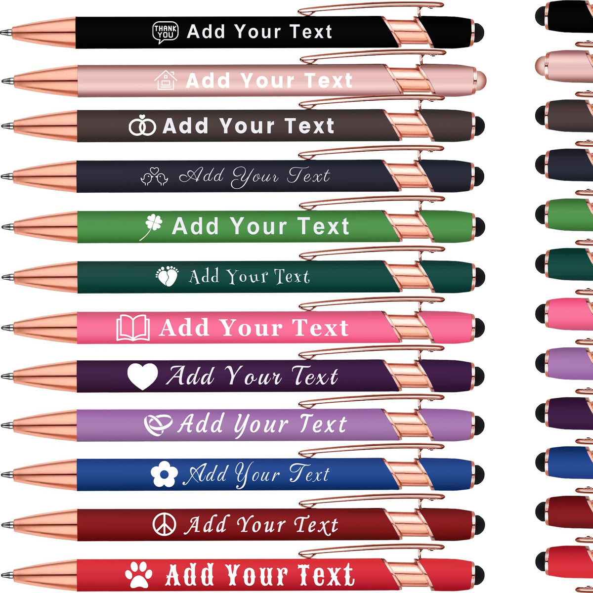 Personalized Ballpoint Pen with Stylus Tip, Custom Name & Logo, 12 Colors