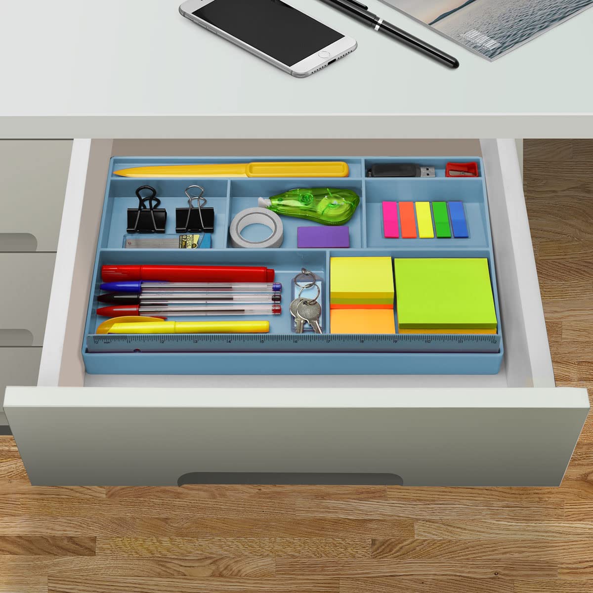Acrimet Desk Drawer Organizer Tray with 8 Compartments – Multi-Purpose Bin for Office Supplies
