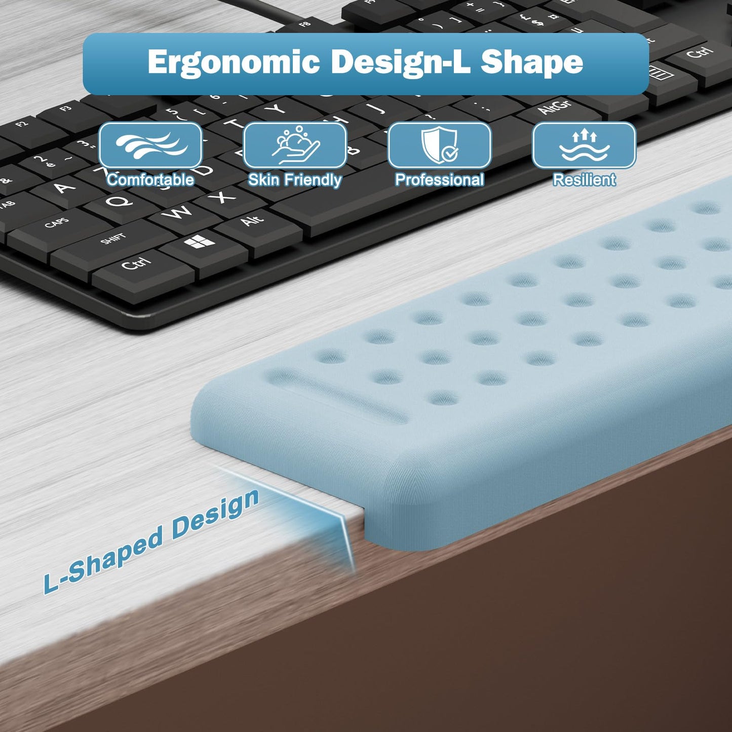 Leolee L-Shaped Desk Elbow Pads for Desk, Blue Memory Foam Arm Rest