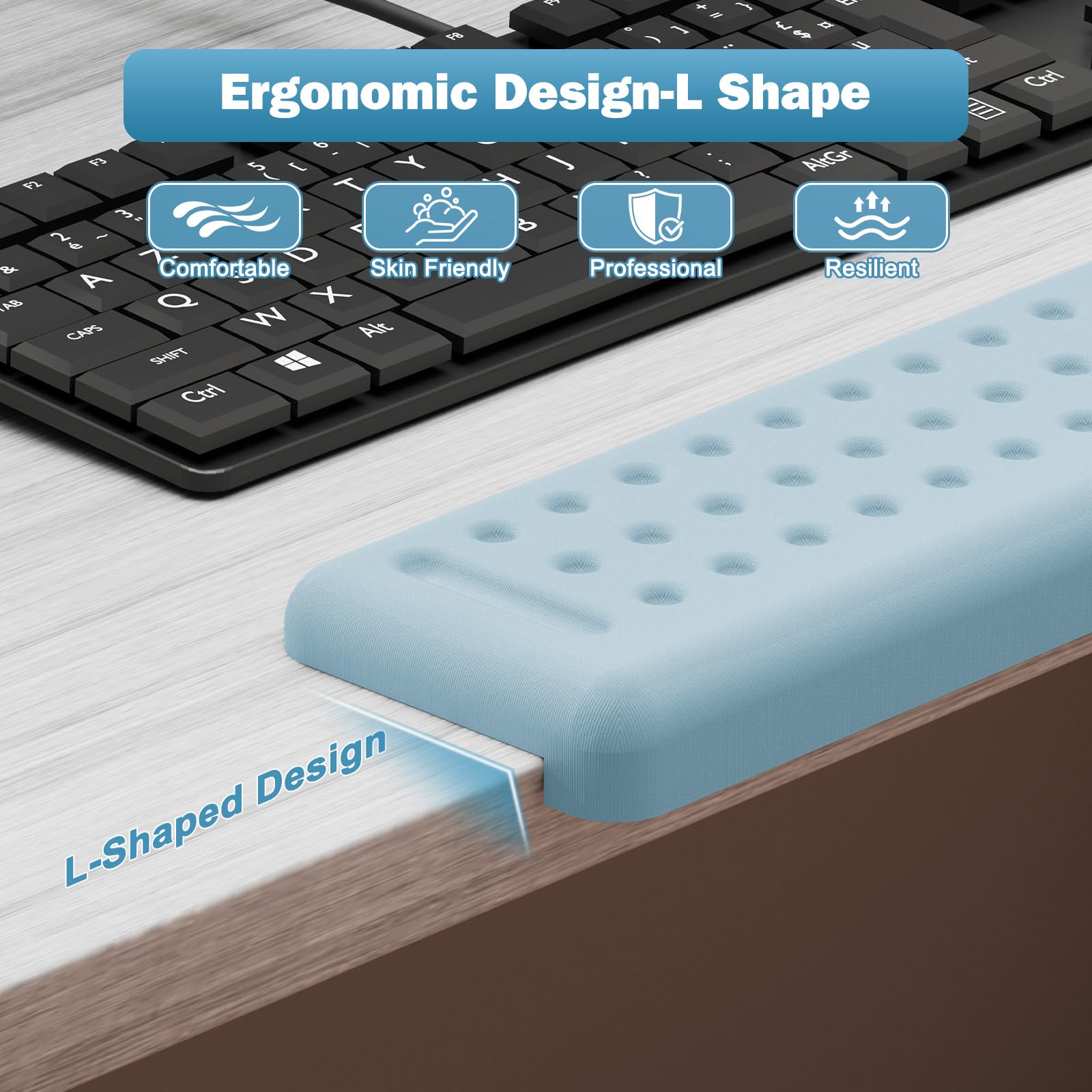 Leolee L-Shaped Desk Elbow Pads for Desk, Blue Memory Foam Arm Rest