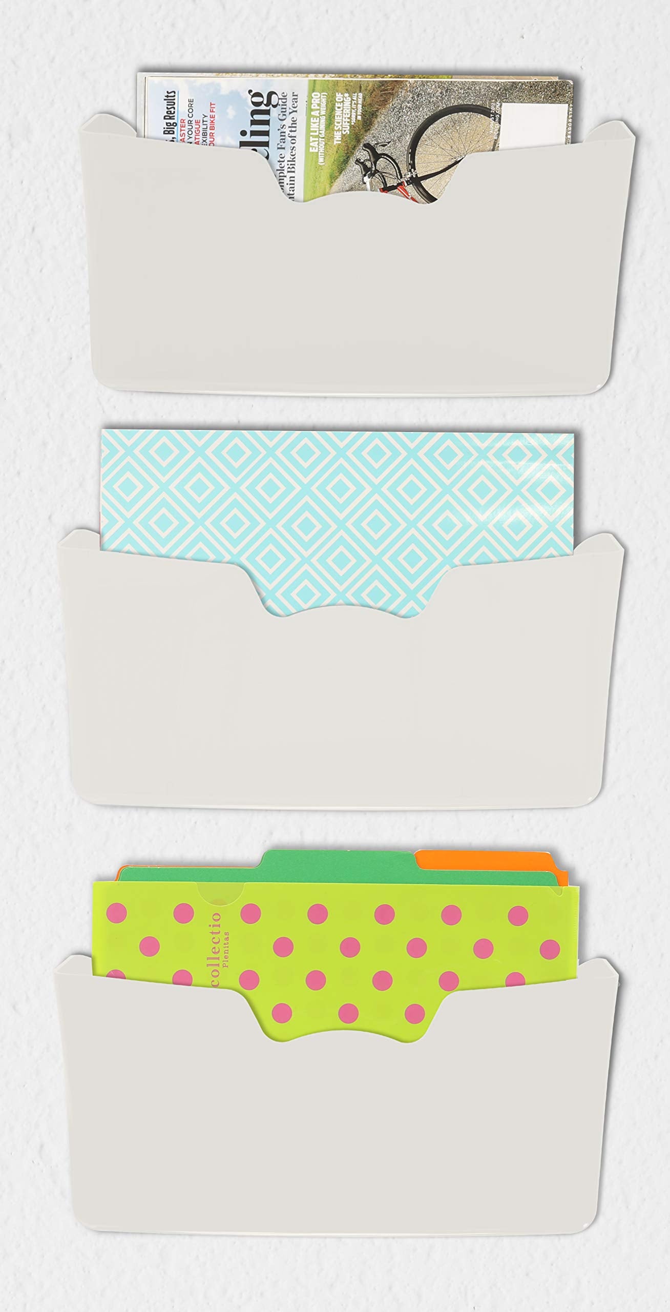 Simple Houseware White Wall Mount Single Pocket Hanging File Holder, 3-Pack