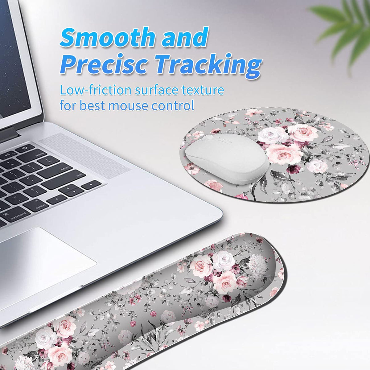 BEOTIWAD Keyboard and Mouse Wrist Rest Set,Pink Rose Floral