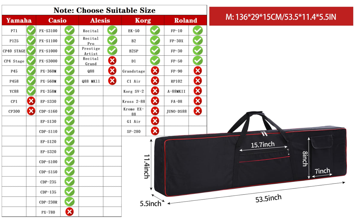 Monkeysell 88 Key Keyboard Case, 6MM Padded Piano Gig Bag Medium