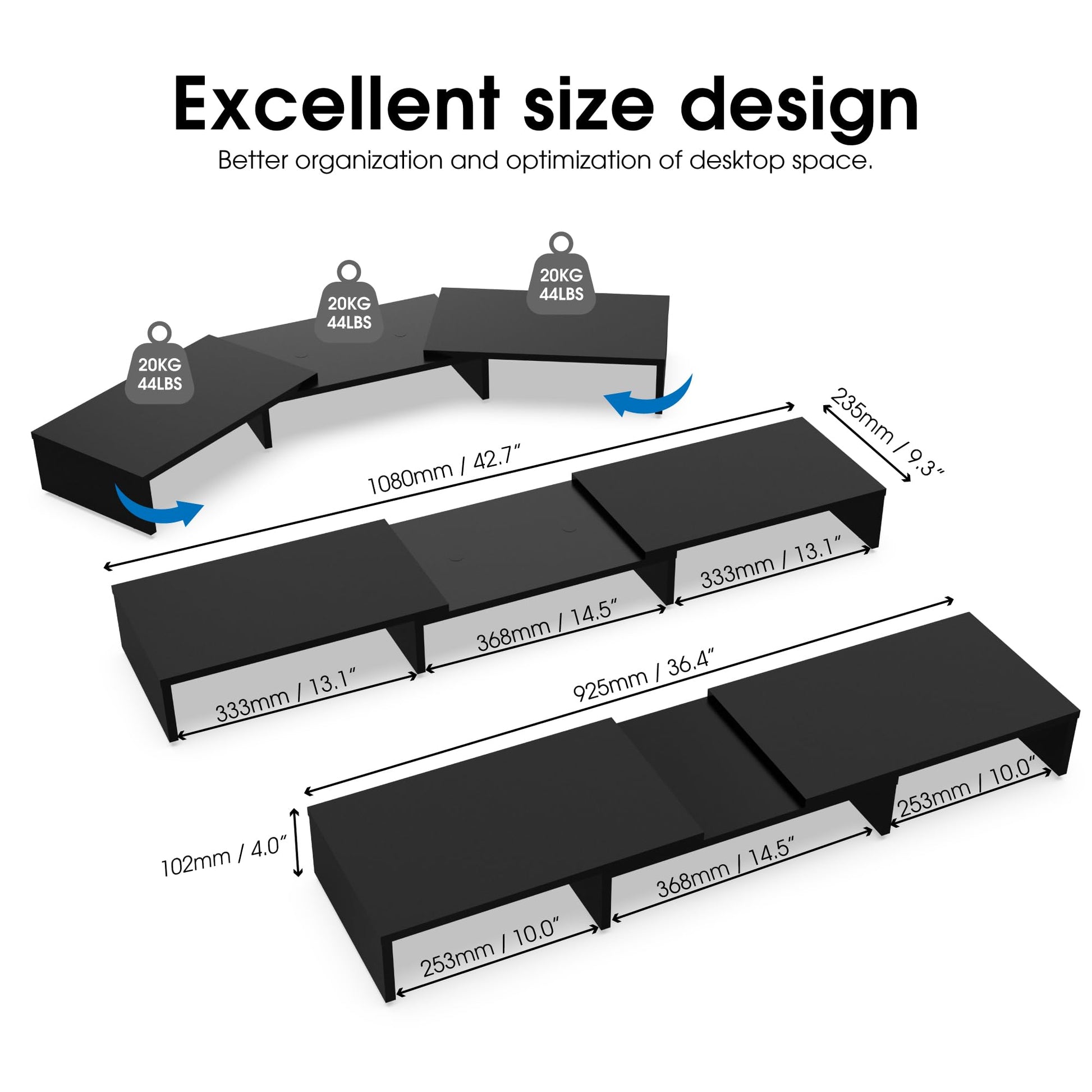 FITUEYES Dual Monitor Stand Riser, Adjustable Length and Angle, Black