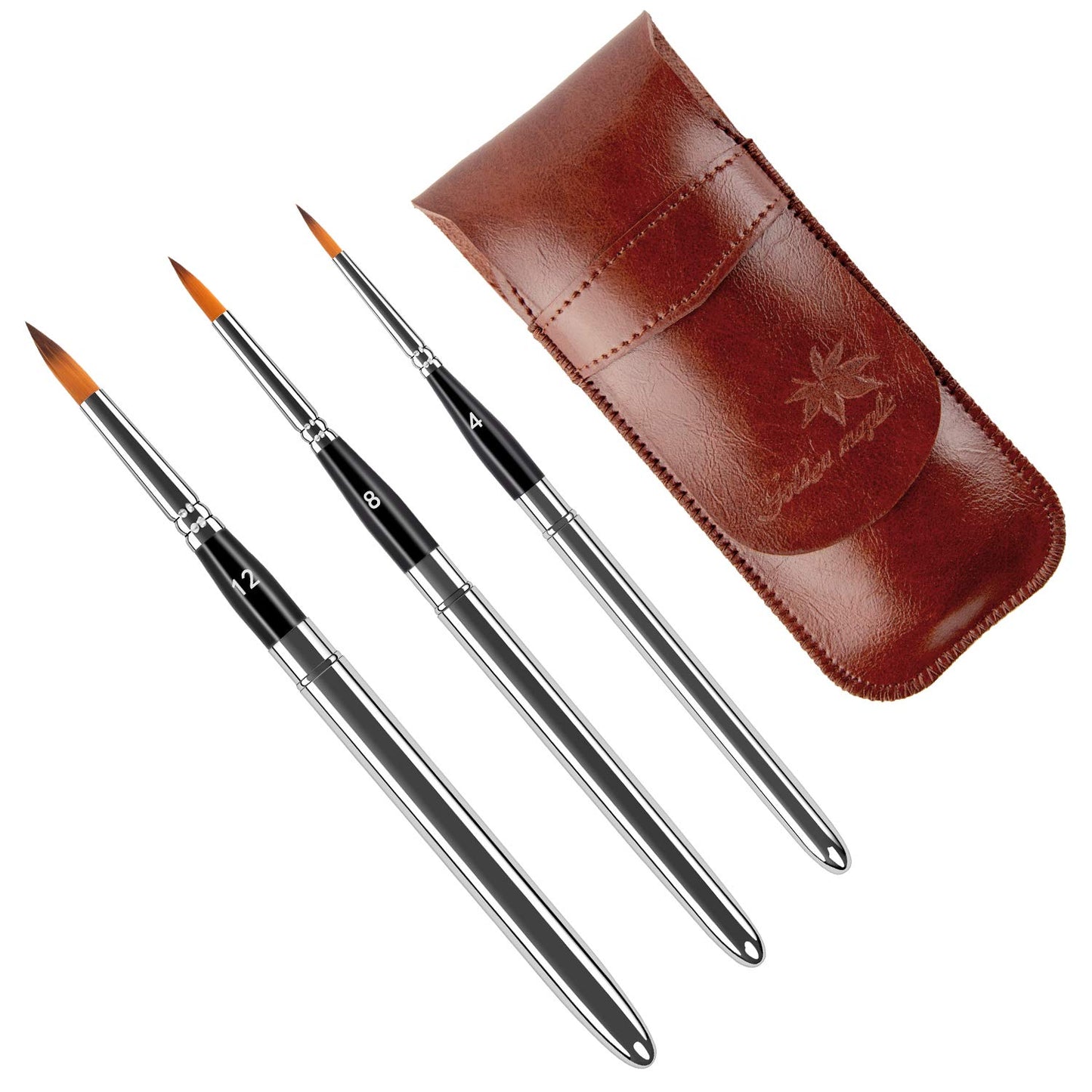 Travel Watercolor Brushes, Golden Maple 3pcs Watercolor Travel Brushes with Leather Pouch - Pointed