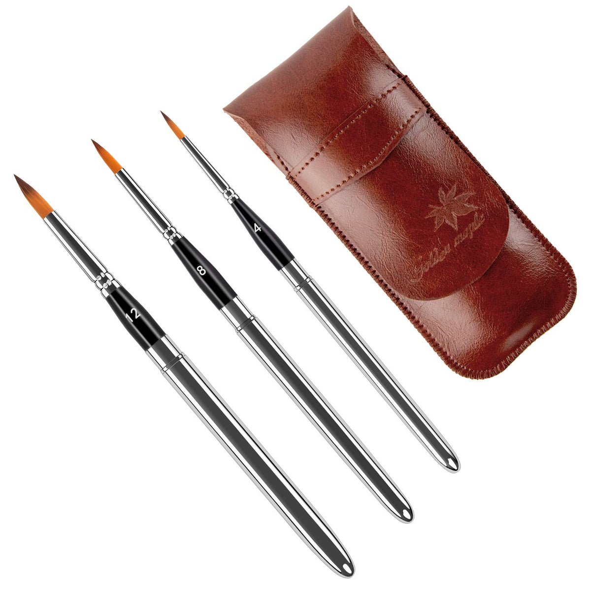 Travel Watercolor Brushes, Golden Maple 3pcs Watercolor Travel Brushes with Leather Pouch - Pointed