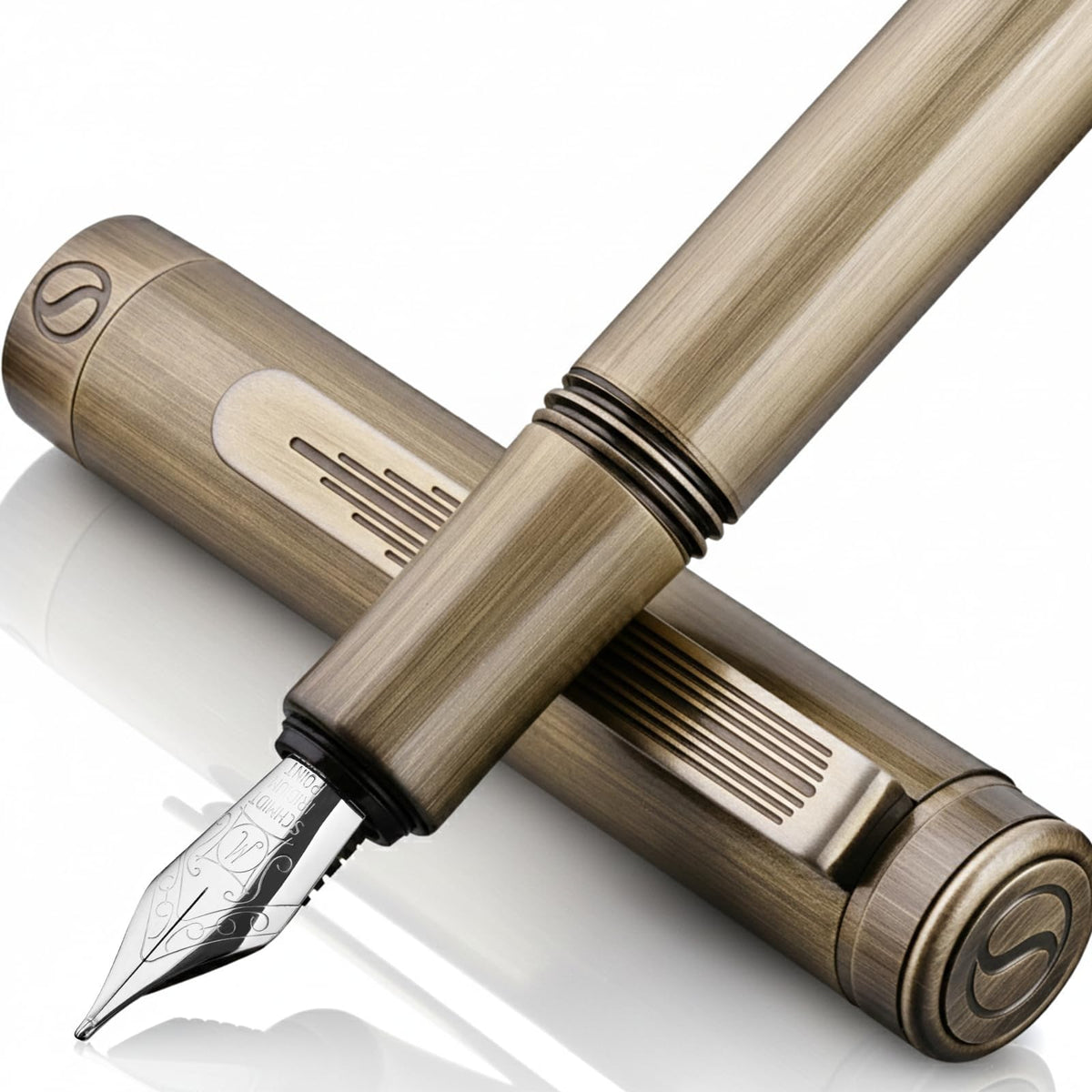 Scriveiner Luxury EDC Fountain Pen (Medium), Stunning Heavy Brass Pocket Pen, Hand Brushed Bronze