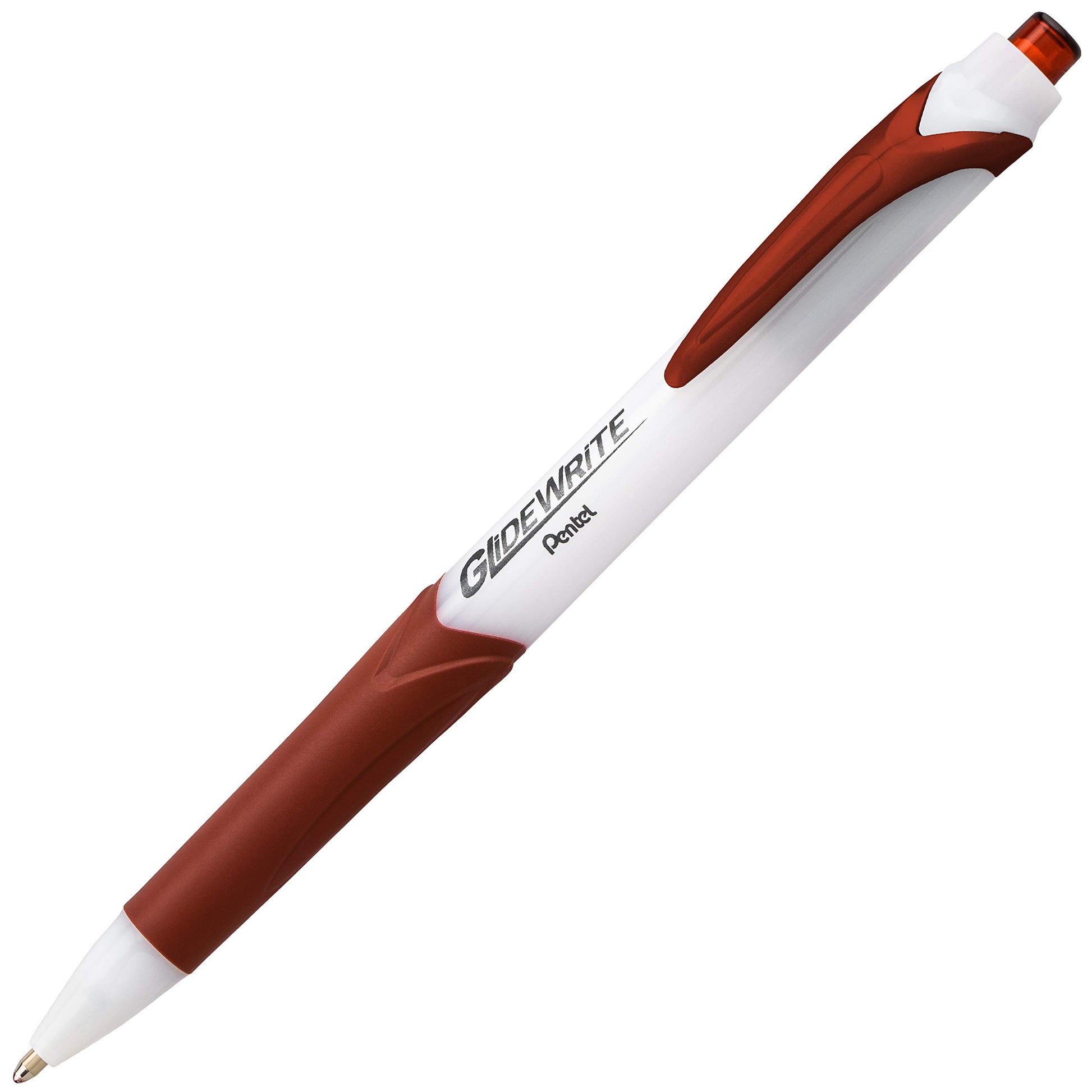 Pentel GlideWrite Ballpoint Pen with TechniFlo Ink, (1.0mm) Medium Line, Brown Ink, Box of 12