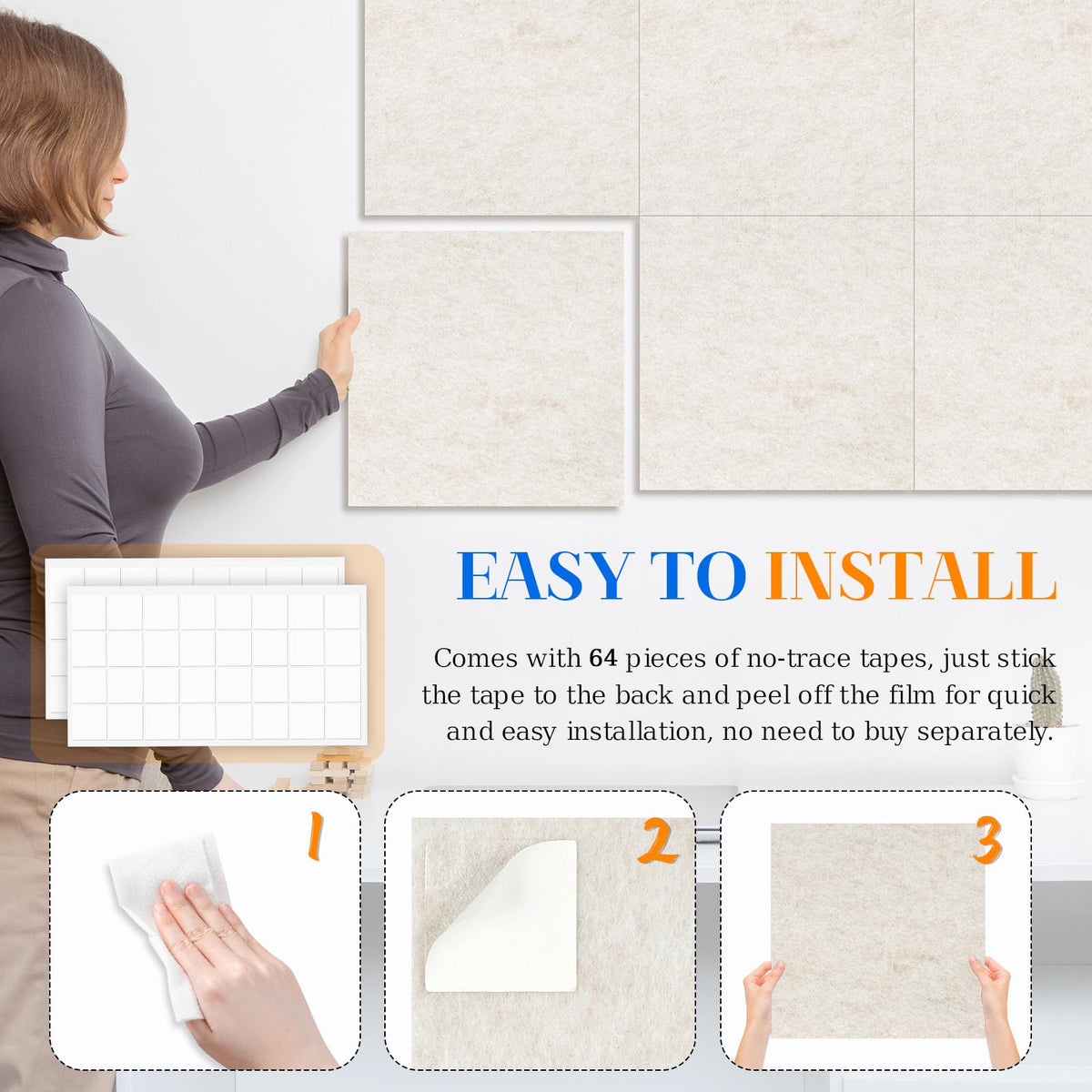 DOLLAR BOSS Felt Cork Board Tiles 48" x 36" Bulletin Board, 12 Pcs Beige