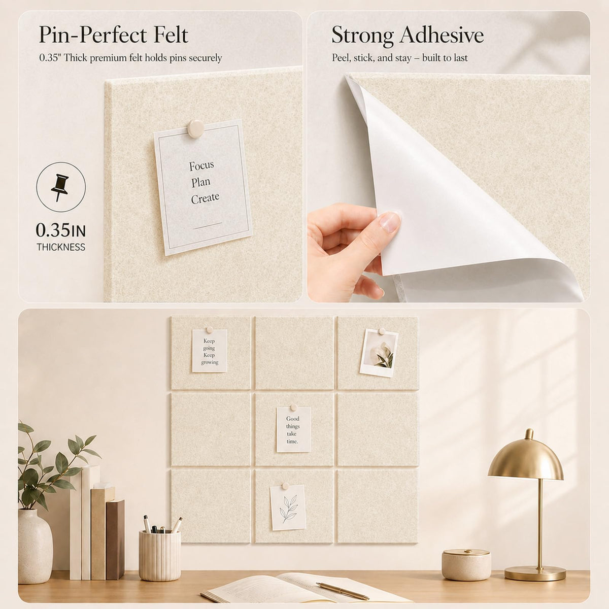 Baysola Felt Bulletin Board Tiles, Cork Board Alternative, 48 x 36 in