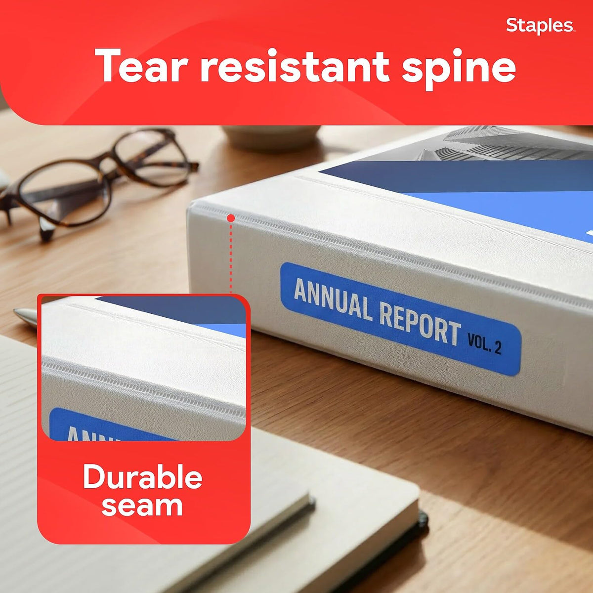 Staples Standard 5-Inch D-Ring View Binder, High Capacity Holds Up to 1,050 Sheets, White, for
