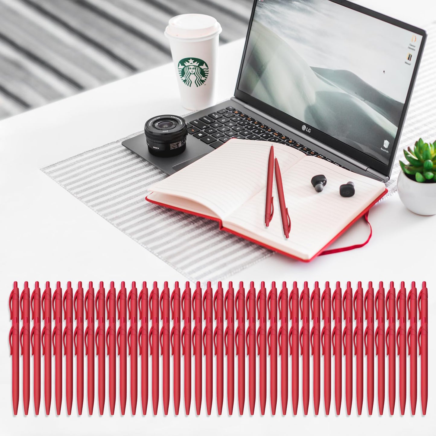 Aozora Pens Bulk,80 Pack Red Click Pens No Bleed,Wholesale Retractable Ballpoint Pens Medium