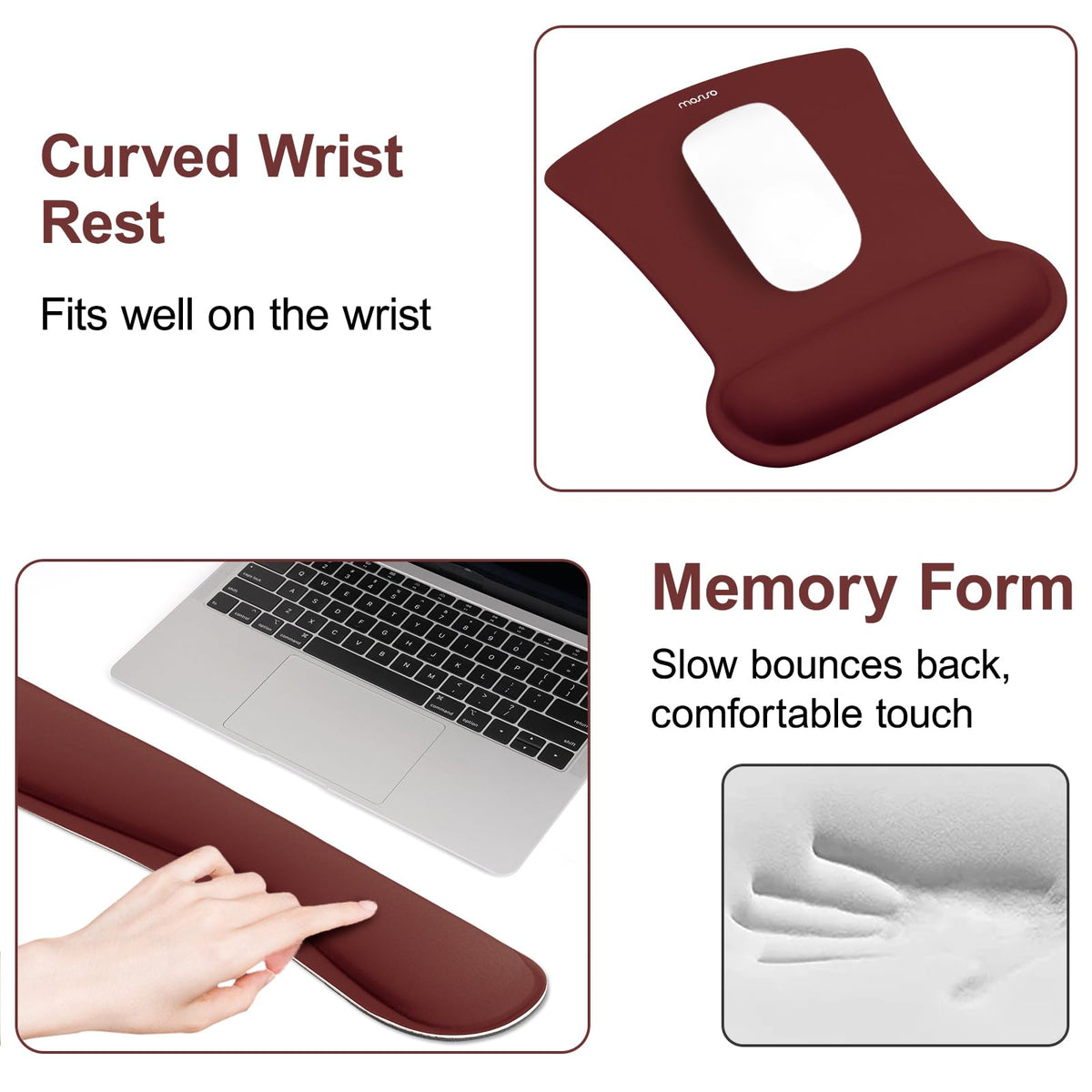 MOSISO Wrist Rest Support for Mouse Pad & Keyboard Set, Wine Red
