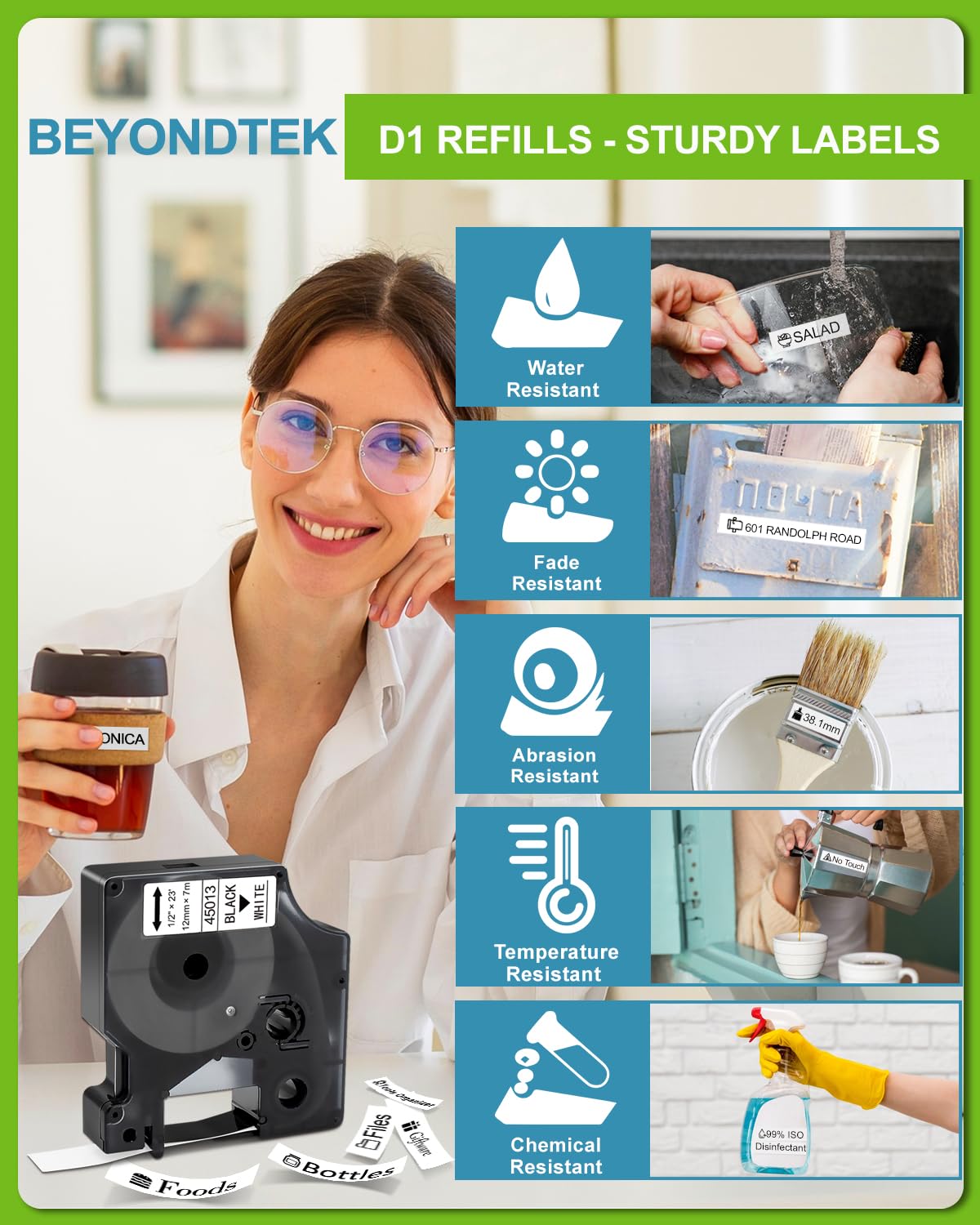 Work for Dymo D1 Label Maker Cartridges 45013s 12mm x 7m Black on White