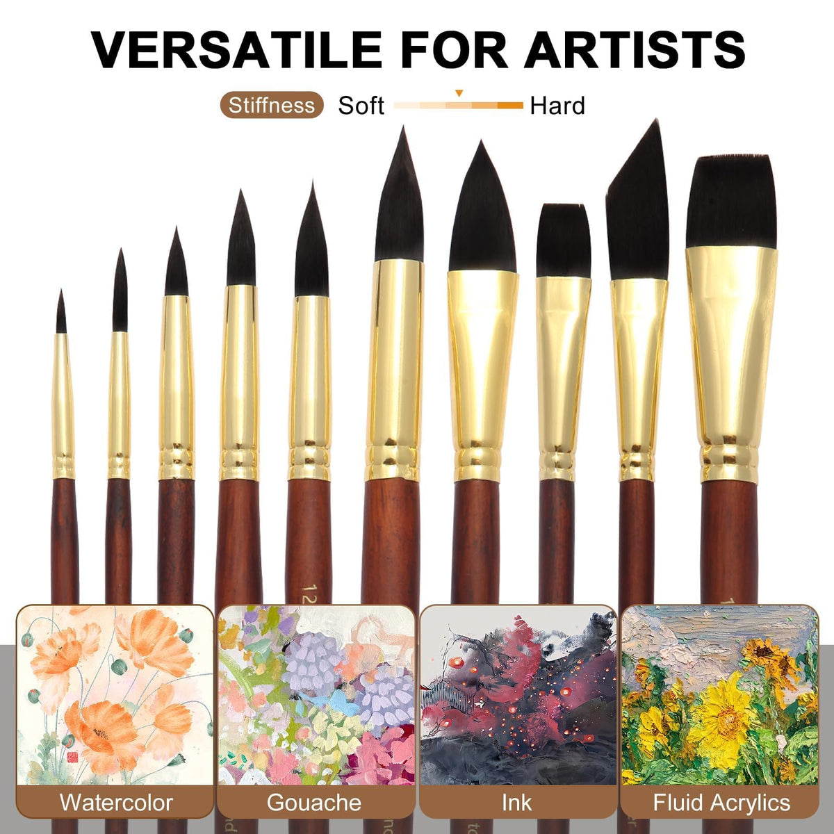 Legentura Professional Watercolor Brushes - 10 Pcs Synthetic Squirrel Watercolor Paint Brush Set