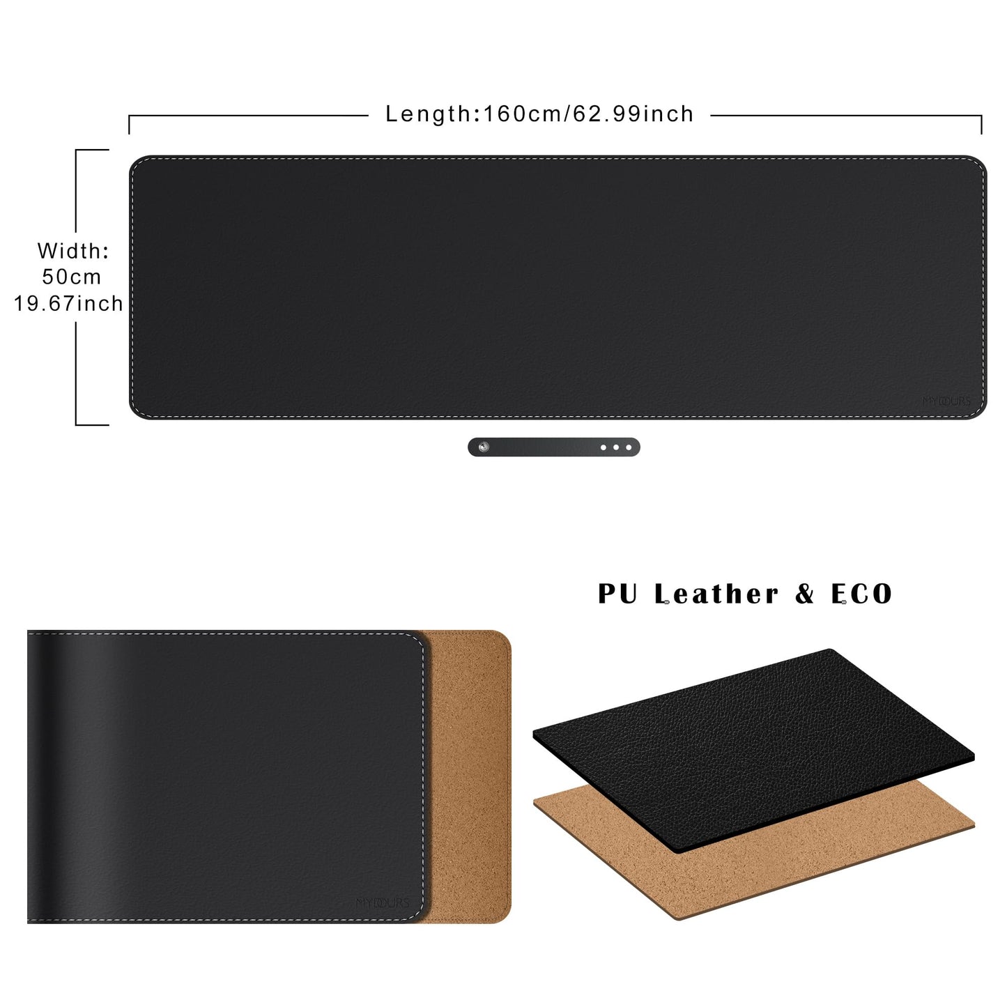 Mydours Extra Long 63" x 19.7" Desk Mat, PU Leather & Cork Mouse Pad, Black