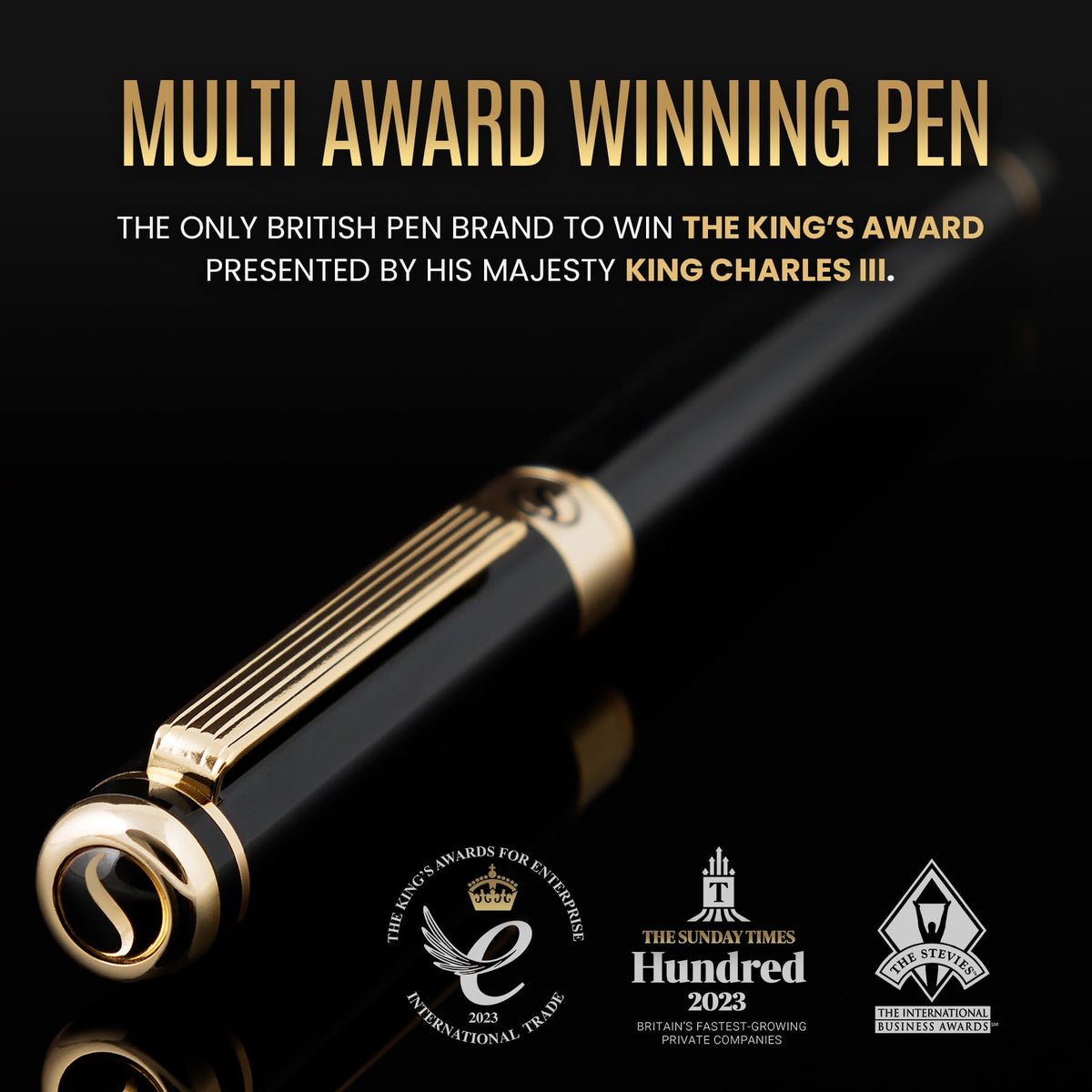 Scriveiner Luxury Fountain Pen - Stunning Black Lacquer Pen, Real Gold Finish, Schmidt Gilded Nib