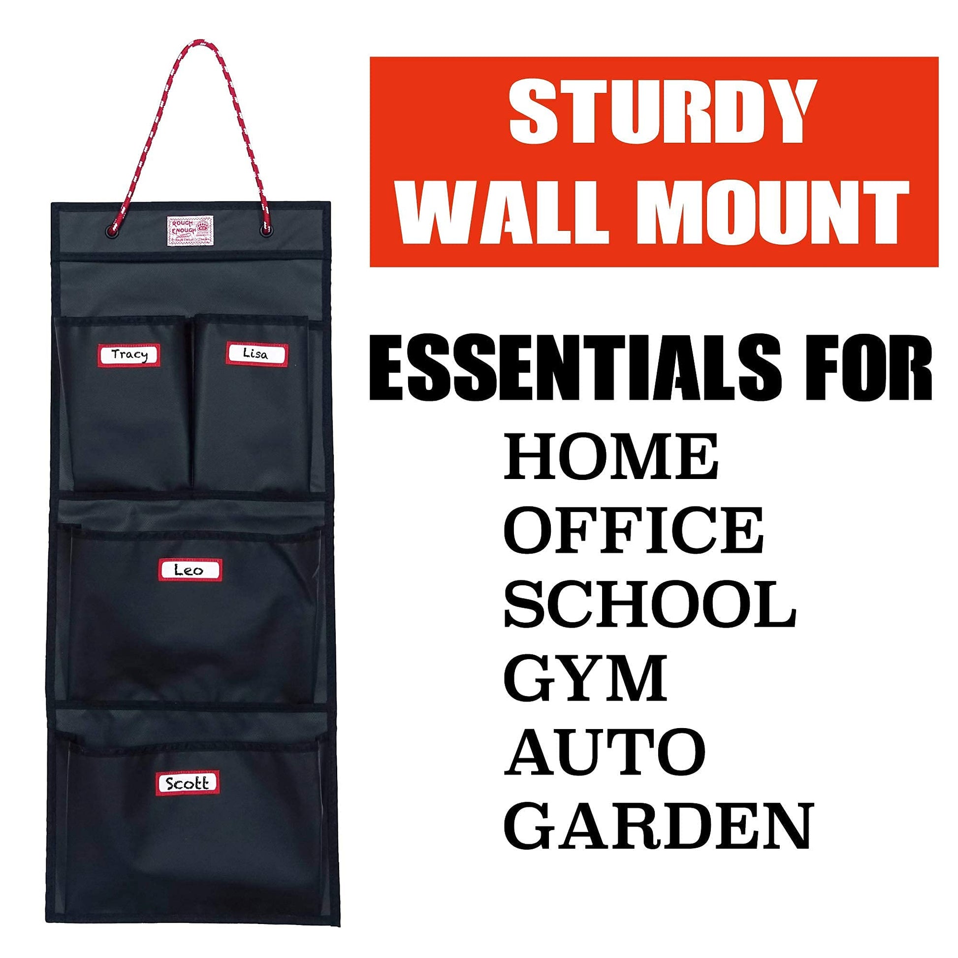Rough Enough Locker Organizer, 4 Pockets Hanging for Gym Work Wall, Black