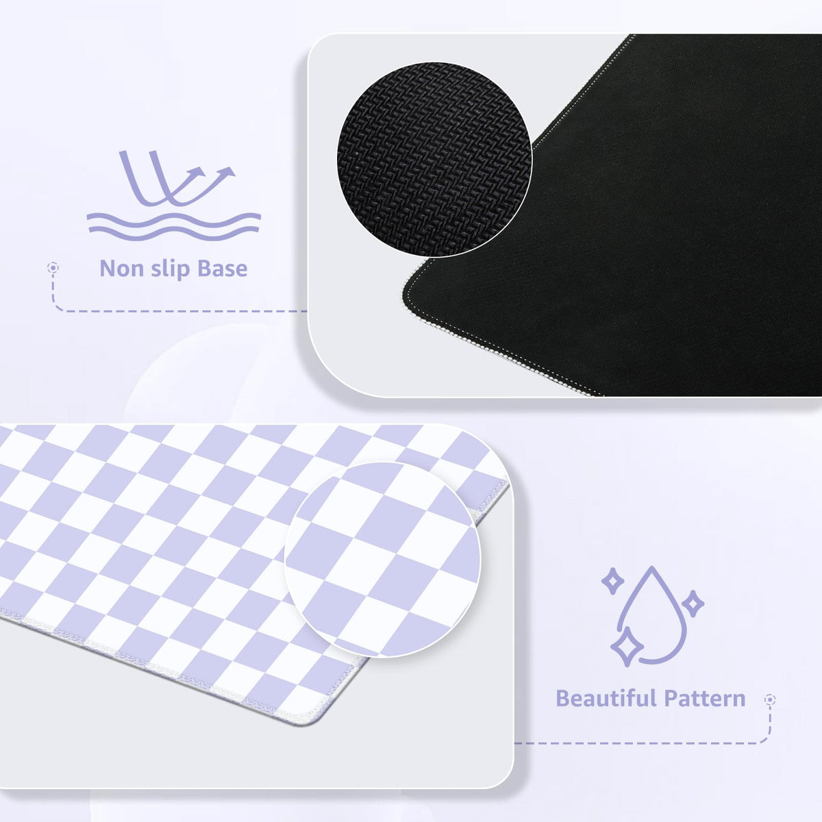 iCasso Desk Pad Mat, Cute Desk Matt for Desktop, Purple Checkered