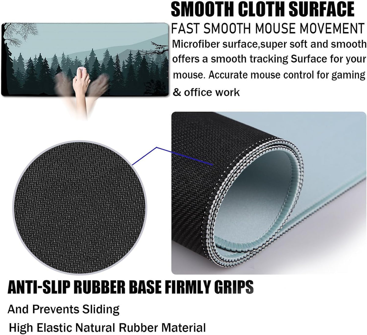 Mouse Pad Forest Background Pattern, Large Mouse Pad for Gamer, 35.4"x15.7" Gaming Mousepad with