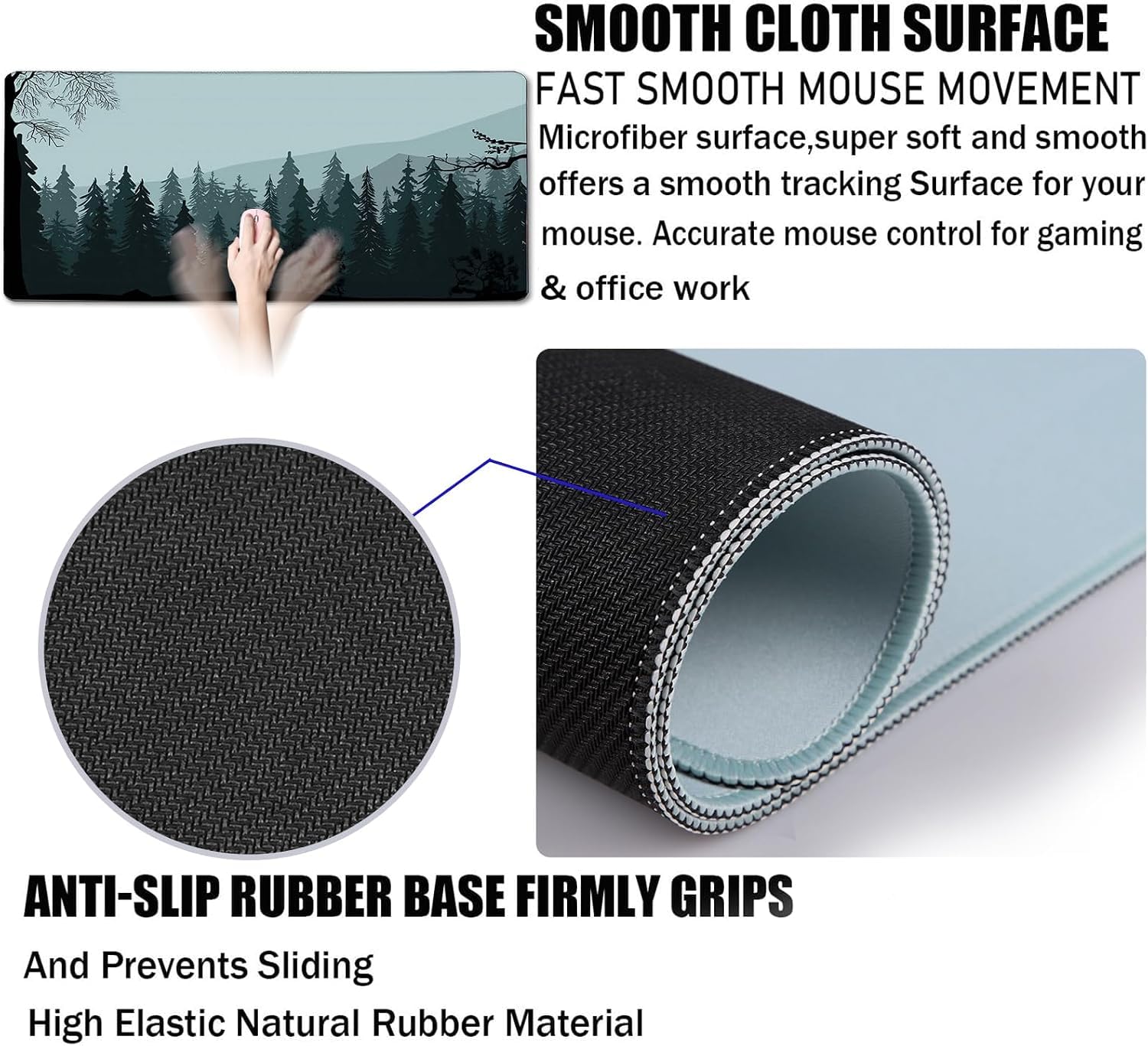 Mouse Pad Forest Background Pattern, Large Mouse Pad for Gamer, 35.4"x15.7" Gaming Mousepad with