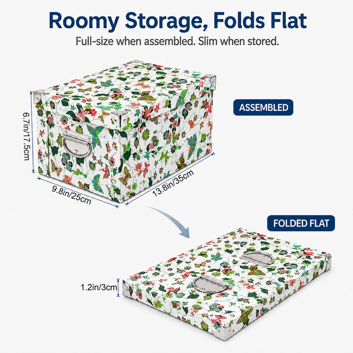 GUOZI Collapsible Storage Box, Decorative Memory Box with Lid & Metal Reinforced Corners, Cardboard